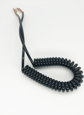 黑色亮面螺旋线6芯高弹PU端子弹簧线测试信连接信号线
