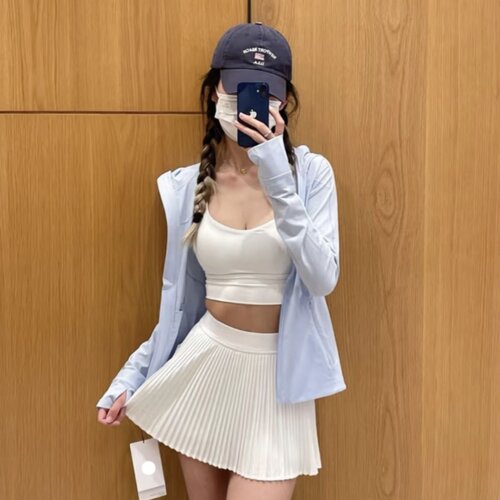 Varsity风琴褶高腰网球裙短裙