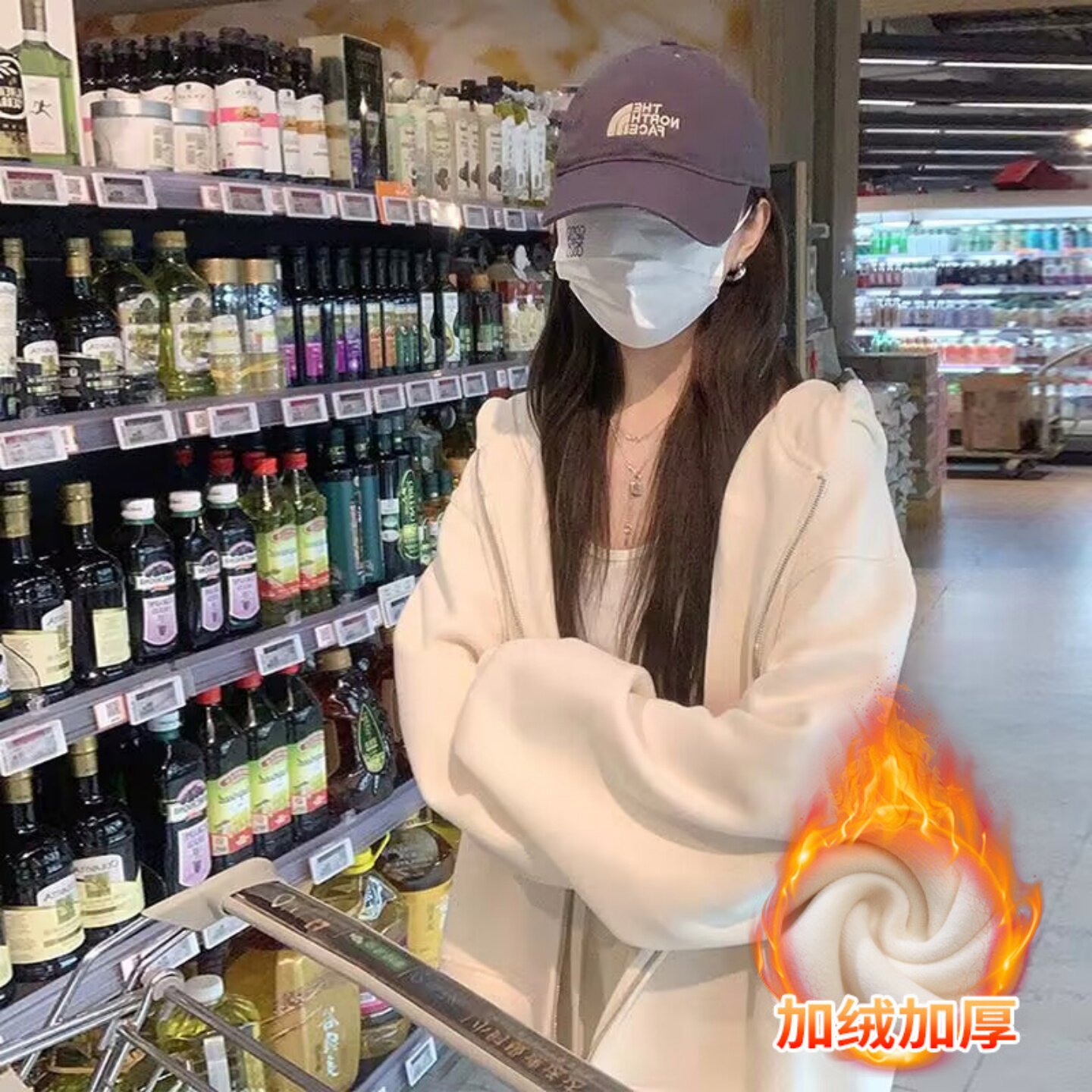 加绒加厚连帽开衫卫衣女宽松拉链外套通勤风长袖上衣女装保暖外套