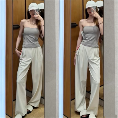 王珞丹同款女高腰宽松休闲西裤