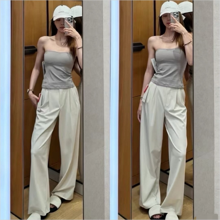 王珞丹同款女士高腰长裤宽松休闲西裤松紧腰运动裤子阔腿裤瑜伽裤