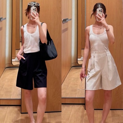 TR风高腰抽褶压胶女健身短裤