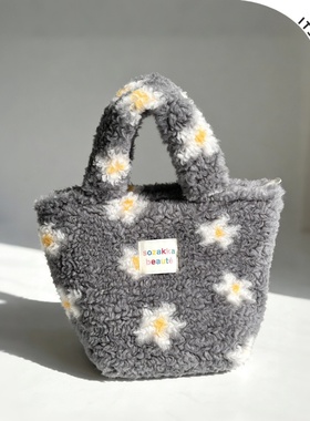 ITSOUMEI毛绒包包女2025冬季简约手提购物袋大容量毛绒拎包