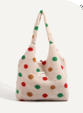 ITSOUMEI毛绒彩色波点背心包包女秋冬天大容量通勤百搭单肩托特包