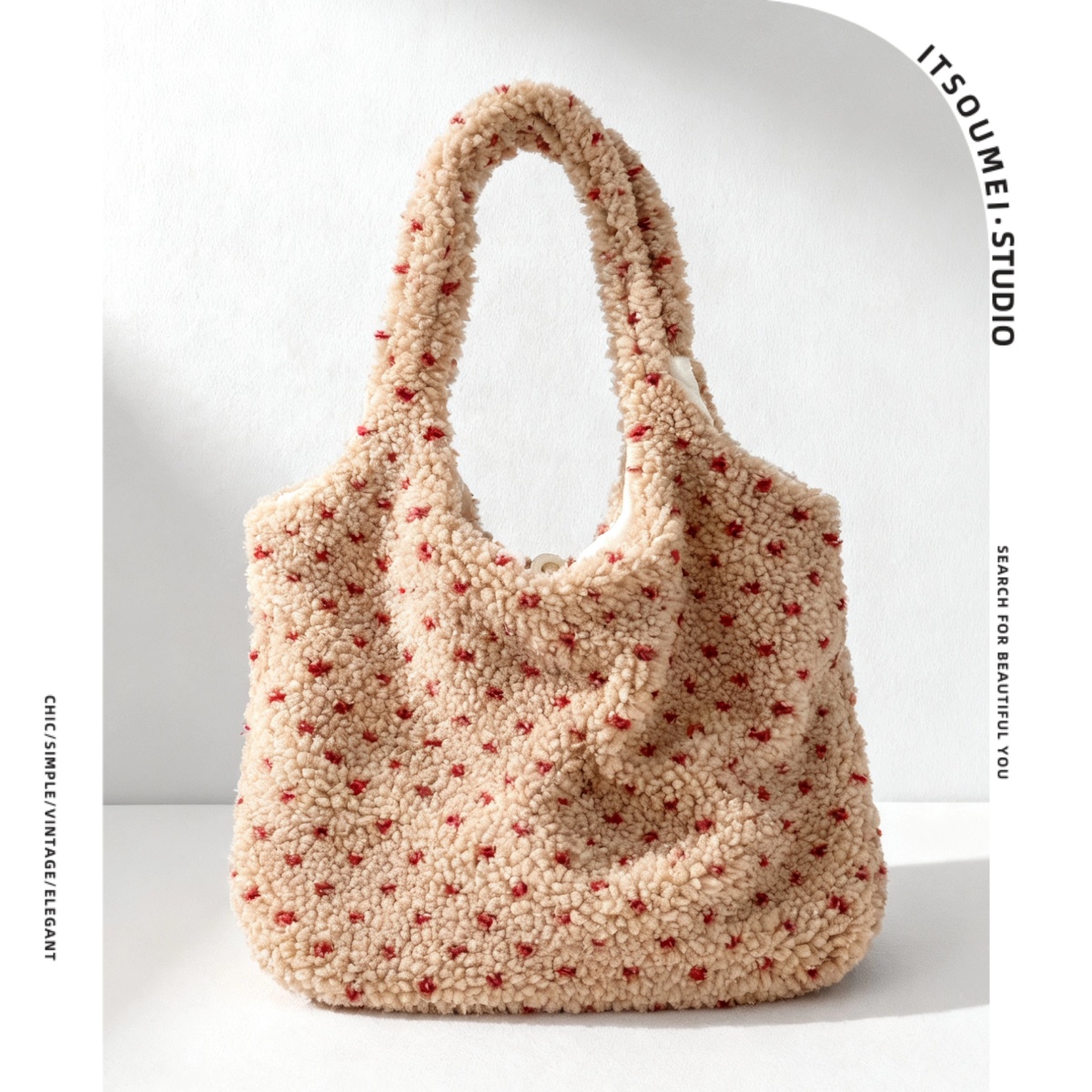 韩系波点羊羔毛托特包