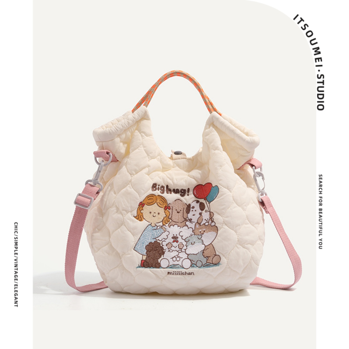 ITSOUMEI奶里奶气软乎乎可爱上班族大容量秋冬天手拎小狗托特包女