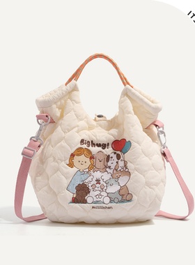 ITSOUMEI奶里奶气软乎乎可爱上班族大容量秋冬天手拎小狗托特包女