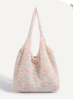 ITSOUMEI毛茸茸背心包秋冬新款百搭大容量针织托特包可爱单肩包女