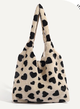 ITSOUMEI秋冬毛绒日系爱心大容量可爱托特包毛毛通勤百搭单肩包女