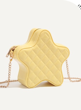 ITSOUMEI黄色斜挎小包包女2025新款春夏时尚小香风菱格链条星星包