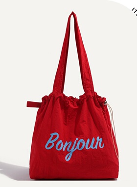 ITSOUMEI通勤布包新款大容量红色托特包包女松弛感单肩包小个子