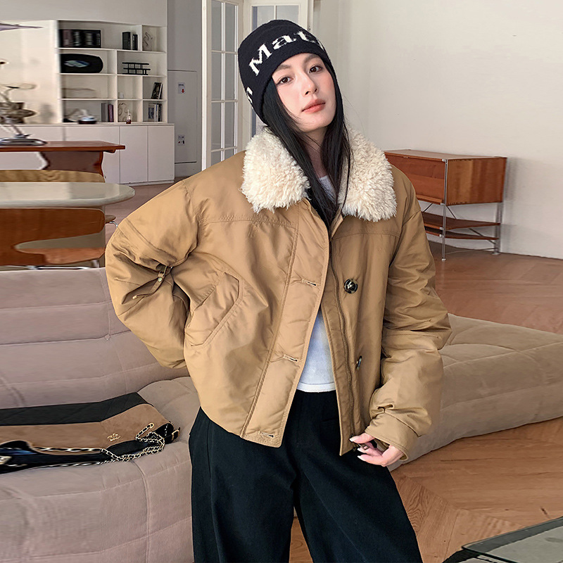 平湖2025年冬季新款韩版短款夹克羽绒服女士时尚休闲百搭90白鸭绒