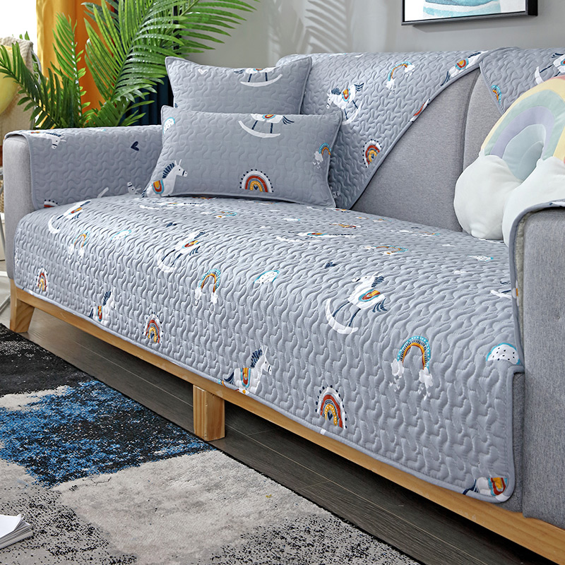 Sofa đệm Four Seasons chung Trojans phòng khách đáng yêu đơn giản bông vải bọc nệm trượt nắp sofa đệm khăn tựa lưng