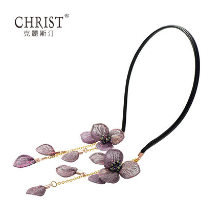 CHRIST克丽斯汀金属纤维花朵流苏细发箍头卡韩国头箍优雅发饰