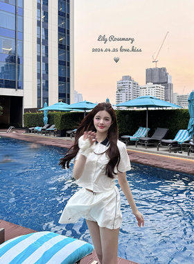Lily Rosemary/ 元英套装 甜乖海军领m1u衬衫短款半身裙套装夏季