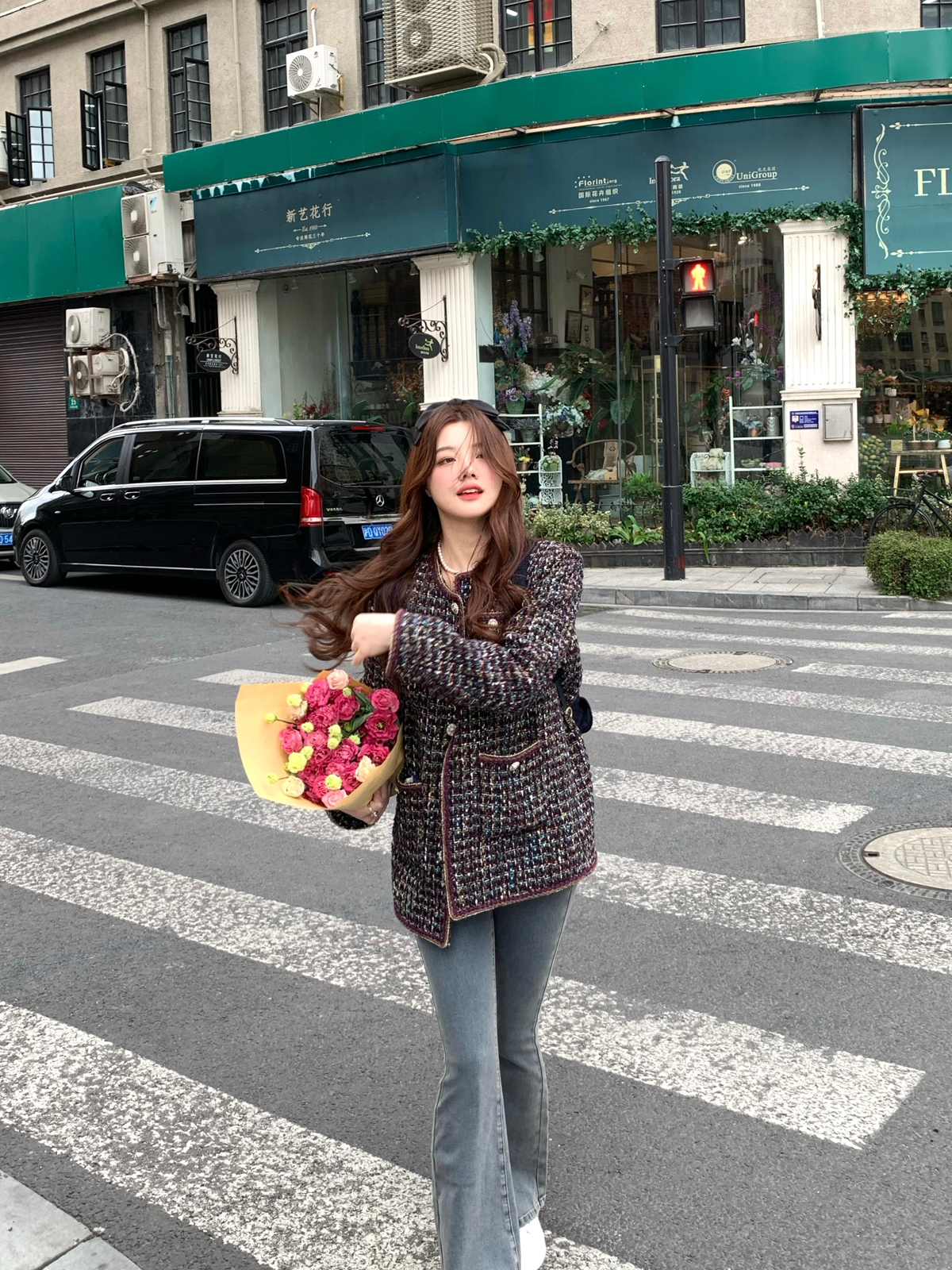 lily rosemary/伦敦迷雾 奢丽小香金线勾花线边夹棉长外套