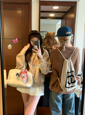 Lily Rosemary/美拉德色系 斑比小熊奶咖焦糖色加绒卫衣