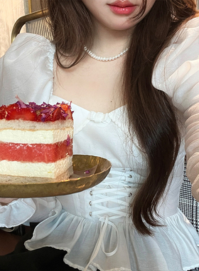 Lily Rosemary/喜欢甜点 天丝羊毛公主袖两穿系带打揽衬衫