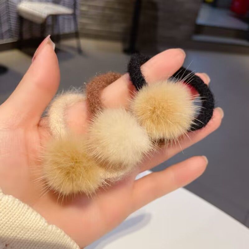 秋冬新款毛毛发绳丸子头发圈