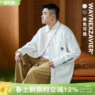 男春秋宽松日系刺绣打底衬衣8575 长袖 韦恩泽维尔大码 重磅纯棉衬衫