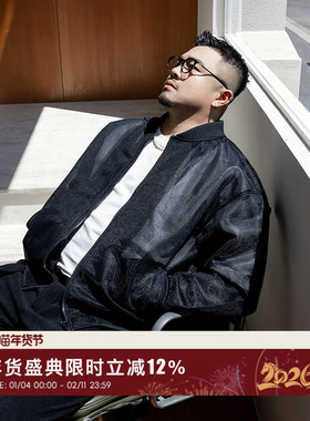 韦恩泽维尔加肥加大宽松大码男秋冬棒球领双层透气网纱外套9237