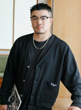 韦恩泽维尔潮牌大码男装加肥加大重磅休闲V领卫衣开衫外套8915