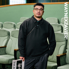 韦恩泽维尔加肥加大宽松大码男冬翻领长袖商务休闲肌理POLO衫8886