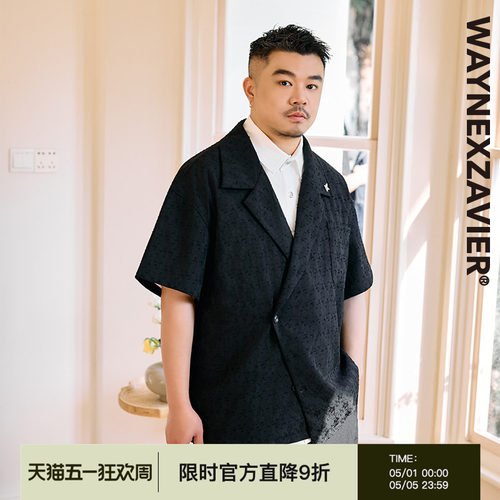大码翻驳领不对称门襟西装外套