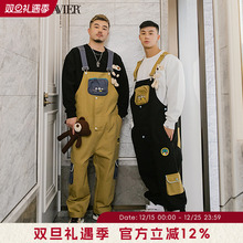 韦恩泽维尔加肥加大卡通休闲大码宽松撞色刺绣背带长裤男学生6718