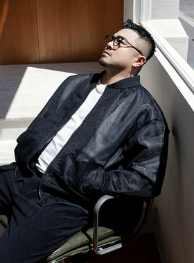 韦恩泽维尔加肥加大宽松大码男秋冬棒球领双层透气网纱外套9237