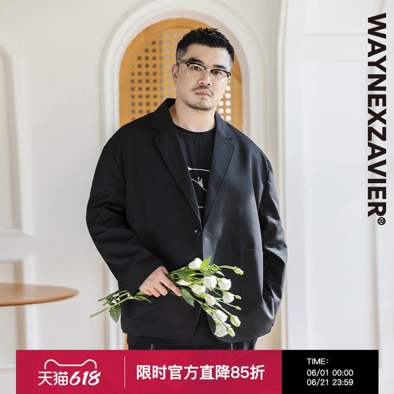 韦恩泽维尔大码商务休闲小西服男士宽松加肥加大黑色西装外套8465