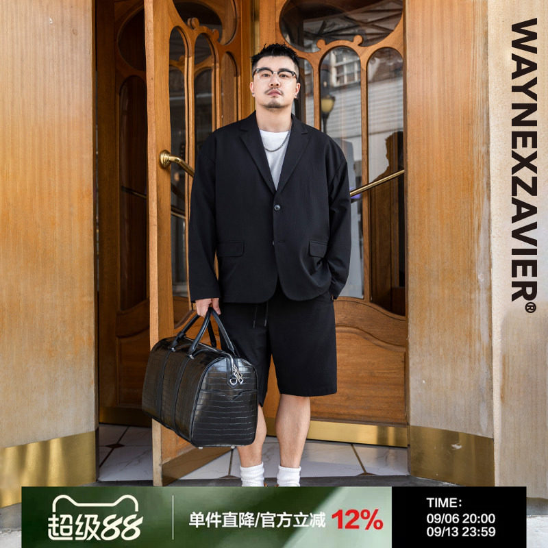 韦恩泽维尔大码商务休闲西装外套男春加肥加大泡泡纱西服外套8103
