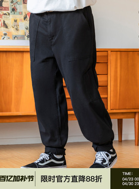 韦恩泽维尔潮牌大码黑色休闲裤男加肥加大春季日系工装直筒裤8212