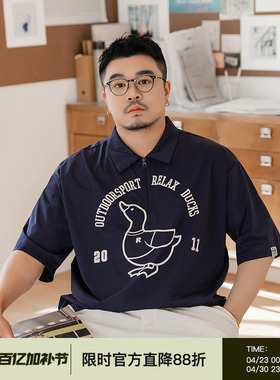 韦恩泽维尔加肥加大男装大码夏季翻领速干抗皱卡通印花POLO衫9164