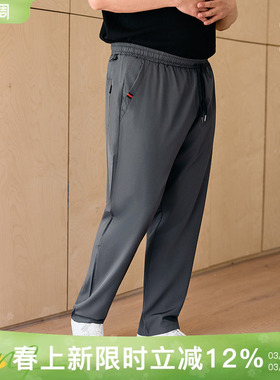 韦恩泽维尔宽松大码男夏松紧腰弹力耐磨薄款小直筒休闲长裤2211