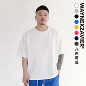 圆领重磅加肥加大胖子潮牌7911 t恤男白色夏季 韦恩泽维尔大码 短袖