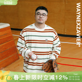 秋季 学院风卫衣男女同款 宽松复古条纹8853 美式 韦恩泽维尔潮牌大码