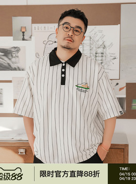 韦恩泽维尔加肥加大男装大码夏撞色翻领卡通印花条纹弹力POLO9165
