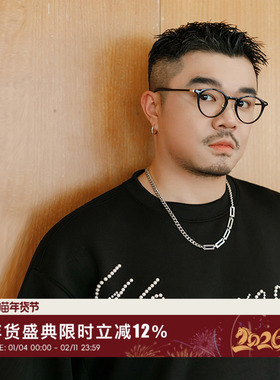 韦恩泽维尔大码钉珠圆领卫衣男秋季宽松加肥加大轻奢高级感8944