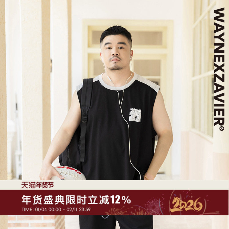 韦恩泽维尔大码运动休闲纯棉背心男宽松夏季加肥加大无袖汗衫8811