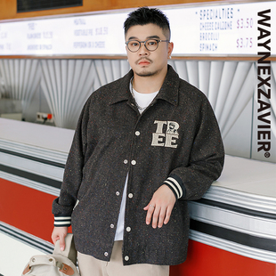 厚外套9002 翻领字母刺绣花点插肩袖 韦恩泽维尔大码 宽松加肥冬季