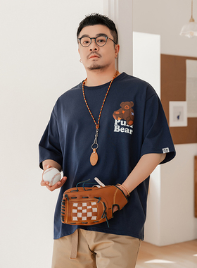 韦恩泽维尔加肥加大宽松大码男夏圆领卡通印花抗皱打底T恤9178