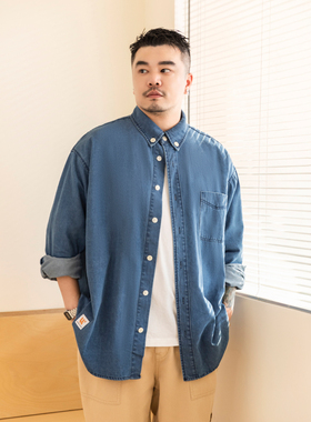 韦恩泽维尔潮牌大码牛仔衬衫男加肥加大cityboy长袖薄款外套8210