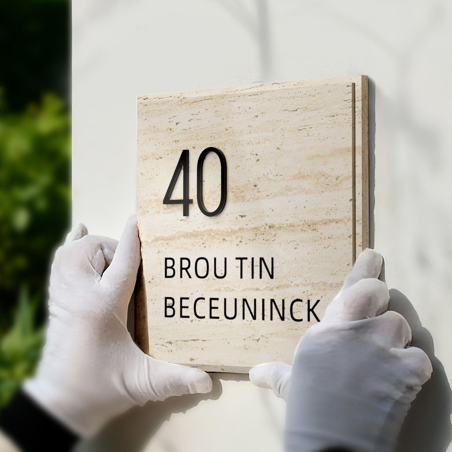 氛围感洞石招牌定制酒店民宿餐厅装饰牌店铺门面天然大理石广告牌