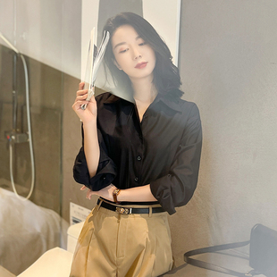 春款廓形黑色衬衫女经典百搭不易皱长袖通勤气质上衣休闲宽松衬衣