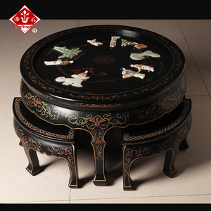 扬州漆器厂中式古典家具骨石镶嵌圆桌凳茶几客厅花园新中式