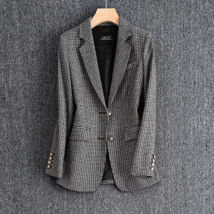 修身 外套女黑白千鸟格显瘦小西服时尚 外套女 毛呢西装 2022秋冬新款