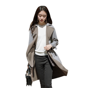 外滩衣元素春秋季新款风衣女鹿皮绒外套小个子中长款时尚8312