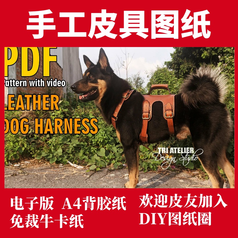手工皮具图纸 狗狗背带宠物背带 Ta004