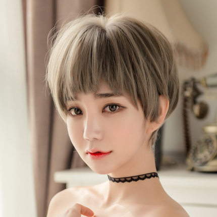 厂家直销二次元狗啃刘海假发女短发逼真奶奶灰bobo头套升级大头皮